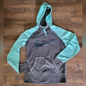 NIKE THERMA-FIT hoodie, grey and mint/seafoam green, fleece lined
